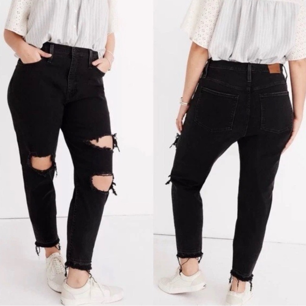 Madewell The Momjean Knee Rip Edition Jeans Size 27 Raney Wash High Rise Black